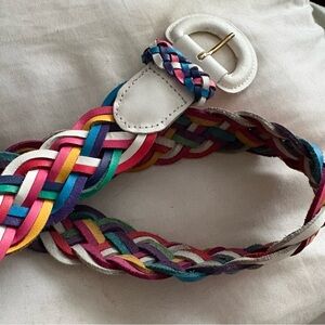 Vintage Partners Belt Womens Medium 80's Rainbow Leather Basket Weave Braided.